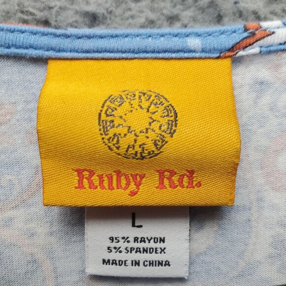 Ruby Rd. Top Women’s Large Light Blue Paisley Print 3/4 Sleeve Stretchy Tunic - Picture 2 of 8